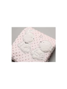 Couverture polaire bébé rose avec bulles - nounours et lapin  - 75x75cm