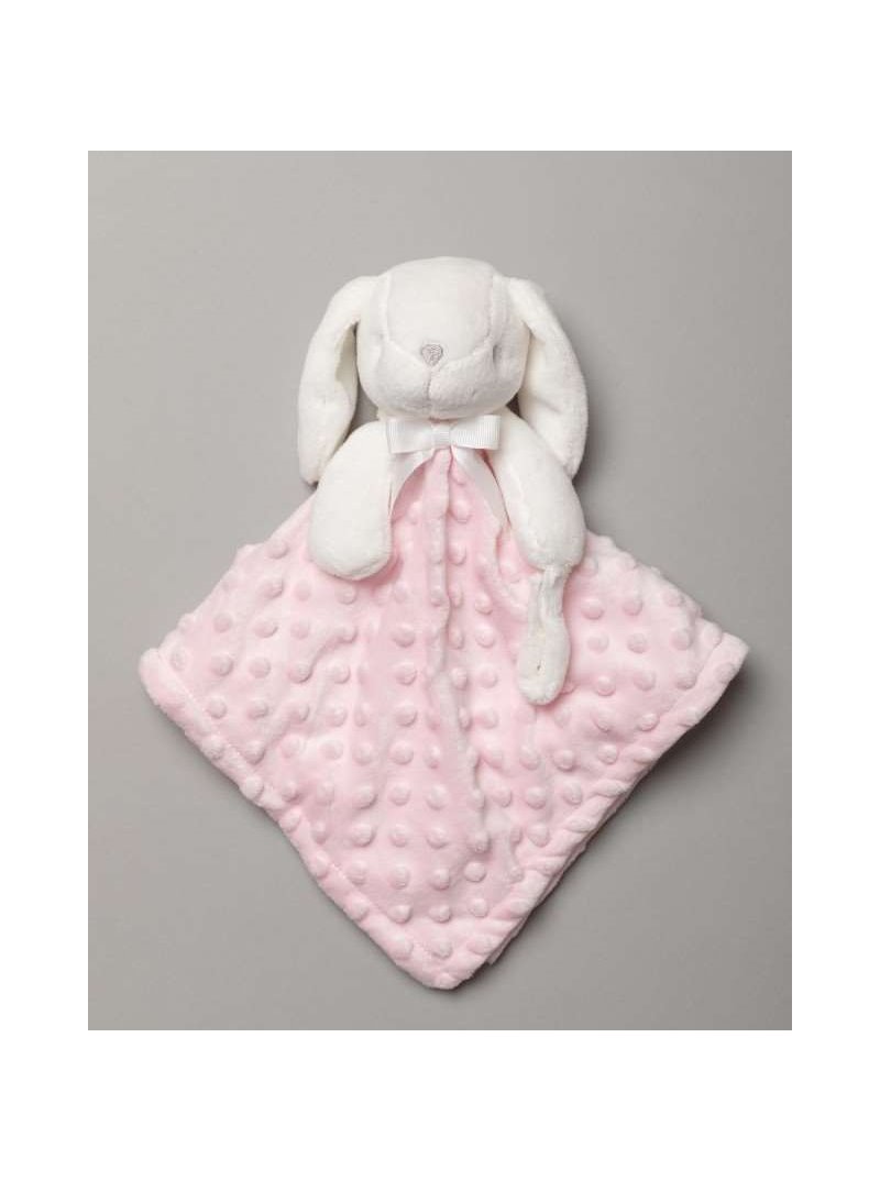 Doudou lapin rose avec attache tétine - bébé -
